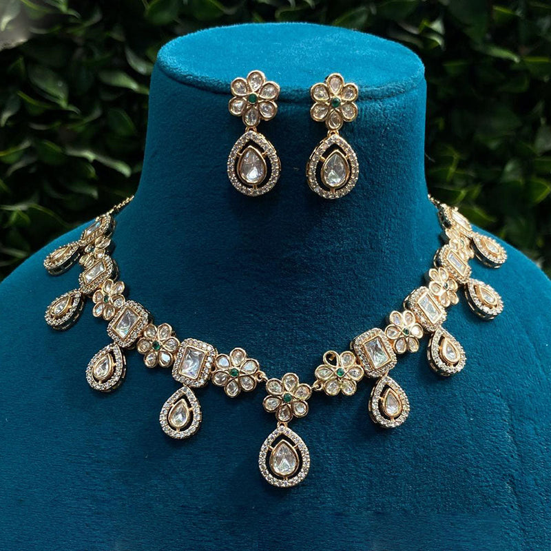 Amoliya Jewels Gold Plated Polki Kundan Stone Necklace Set