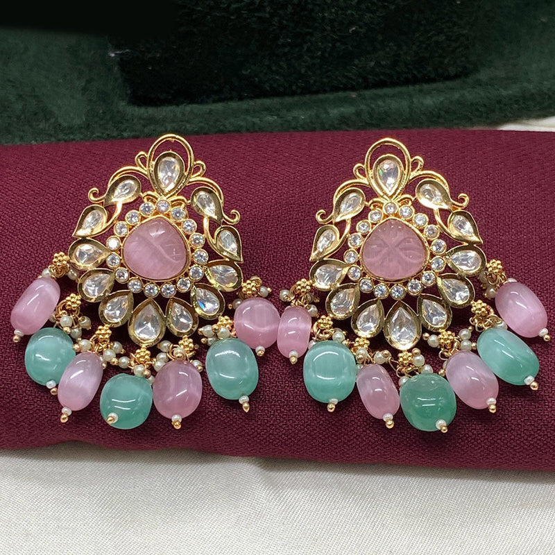 Amoliya Jewels Gold Plated Polki Kundan Stone And Beads Dangler Earrings