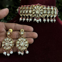 Amoliya Jewels Gold Plated Polki Kundan Stone And Beads Choker Necklace Set