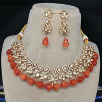 Amoliya Jewels Gold Plated Polki Kundan Stone And Beads Necklace Set