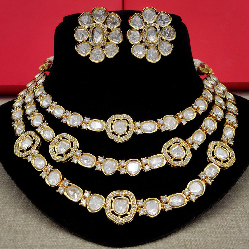 Amoliya Jewels Gold Plated Polki Kundan Stone Multi Layer Necklace Set