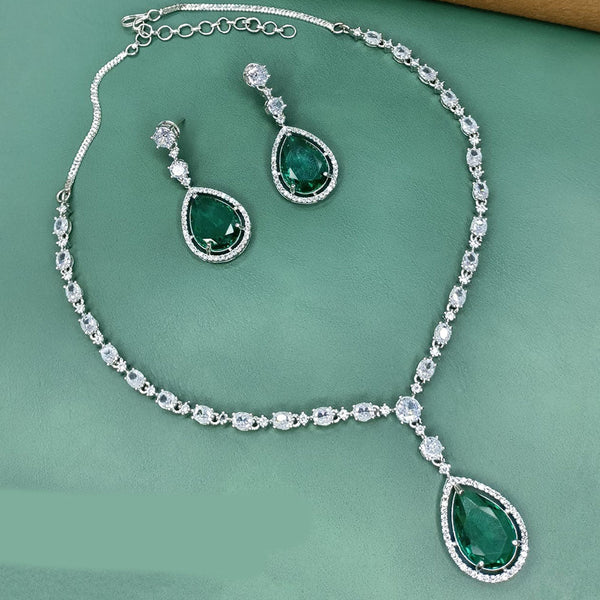 Amoliya Jewels Silver Plated American Diamond Necklace Set