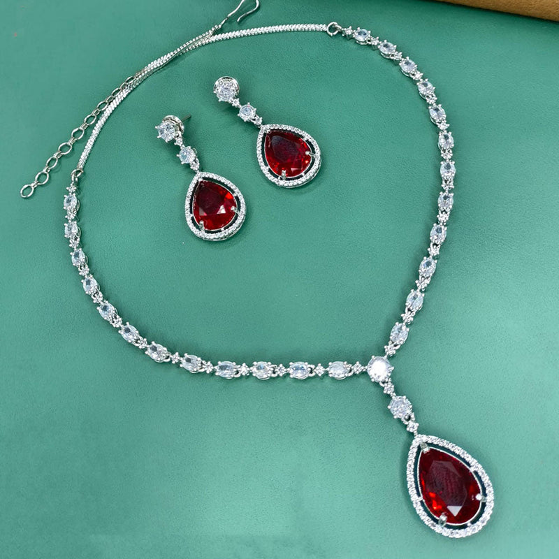 Amoliya Jewels Silver Plated American Diamond Necklace Set