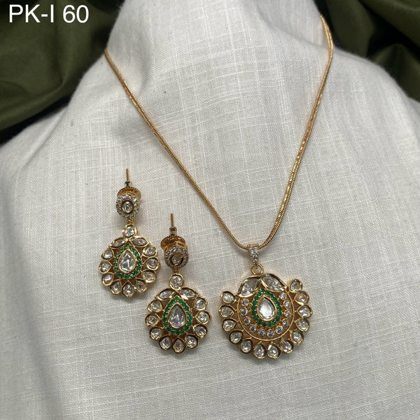 Amoliya Jewels Gold Plated Polki Kundan Stone Chain Pendant Set