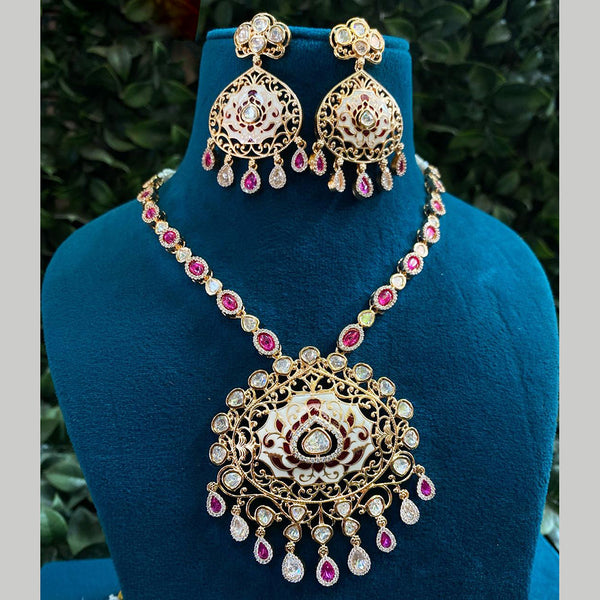 Amoliya Jewels Gold Plated Polki Kundan Stone And Meenakari Necklace Set