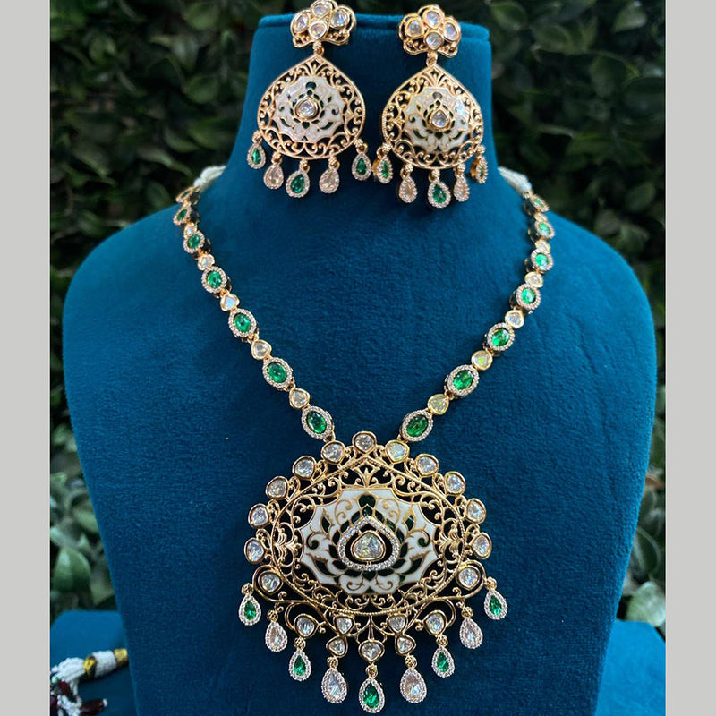 Amoliya Jewels Gold Plated Polki Kundan Stone And Meenakari Necklace Set