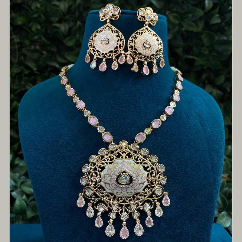 Amoliya Jewels Gold Plated Polki Kundan Stone And Meenakari Necklace Set