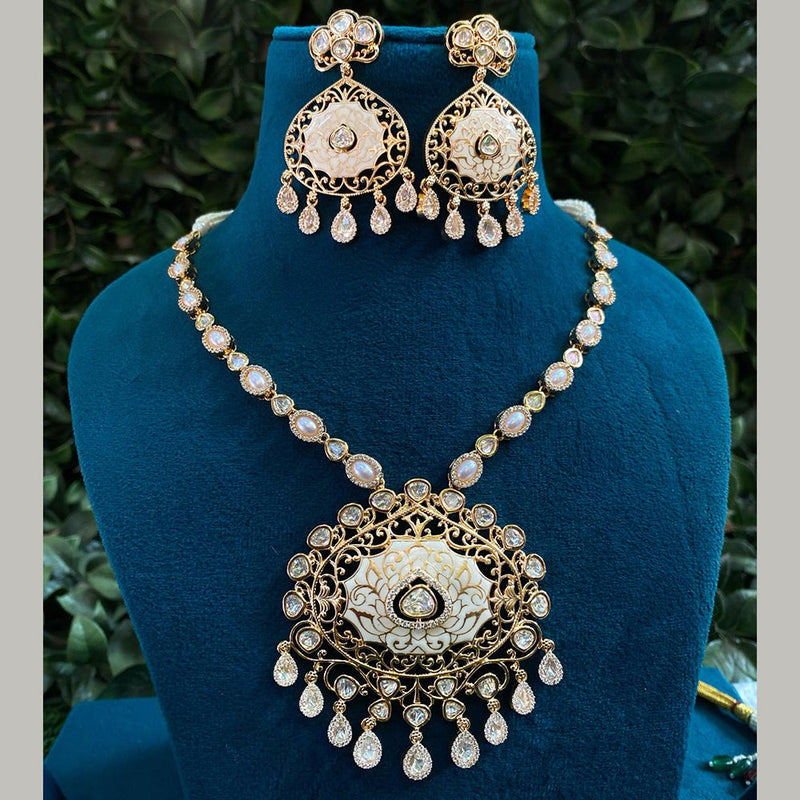 Amoliya Jewels Gold Plated Polki Kundan Stone And Meenakari Necklace Set