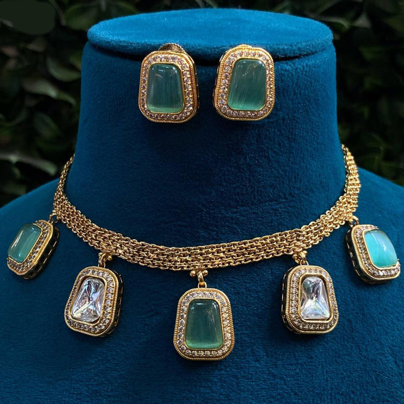 Amoliya Jewels Gold Plated Crystal Stone Necklace Set