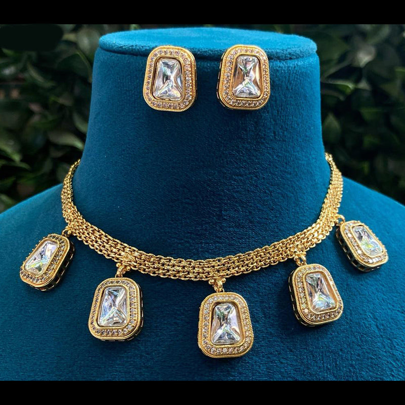 Amoliya Jewels Gold Plated Crystal Stone Necklace Set