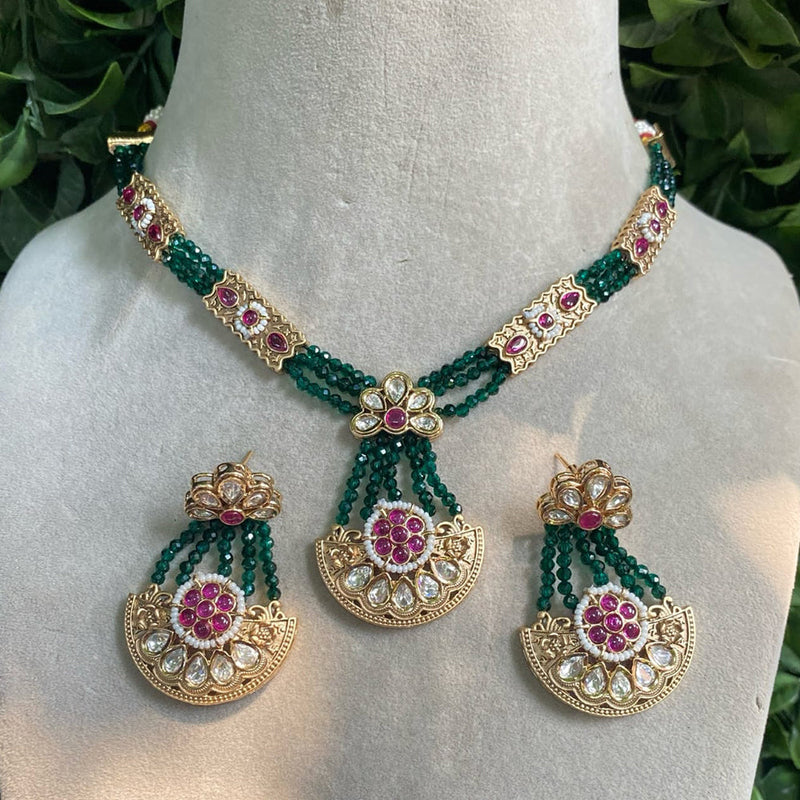 Amoliya Jewels Gold Plated Polki Kundan Stone And Beads Necklace Set