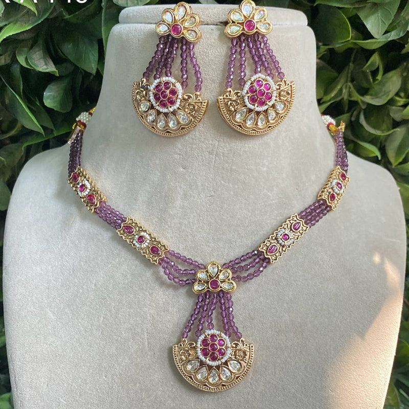 Amoliya Jewels Gold Plated Polki Kundan Stone And Beads Necklace Set