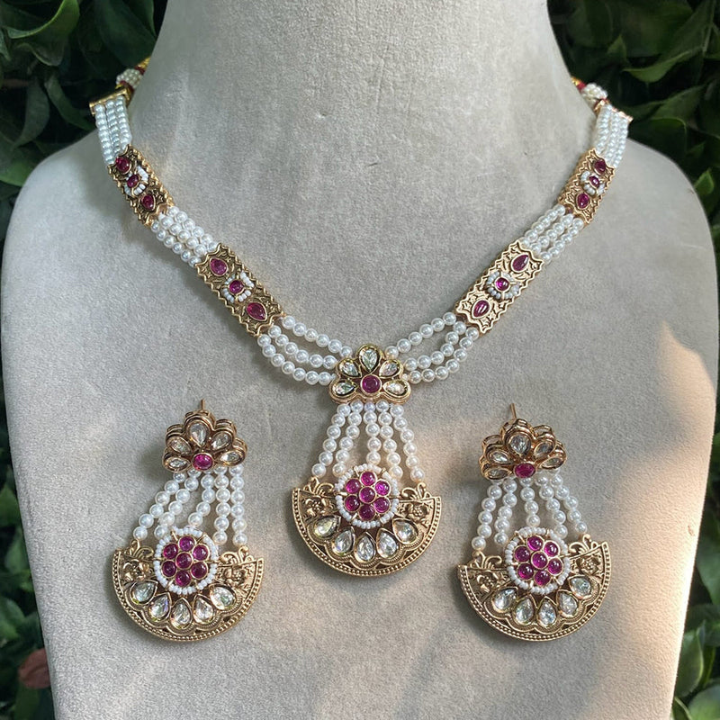 Amoliya Jewels Gold Plated Polki Kundan Stone And Beads Necklace Set