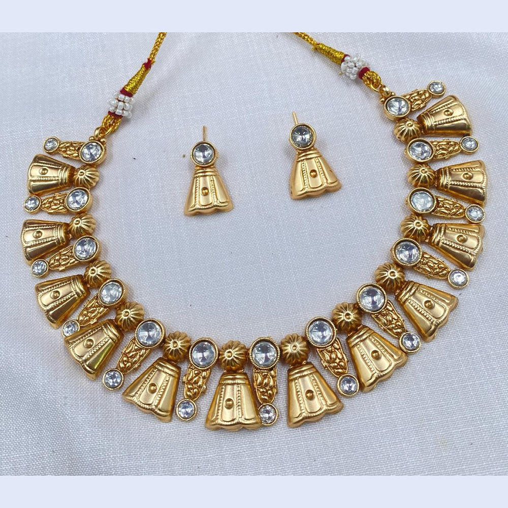 Amoliya Jewels Gold Plated Pota Stone Necklace Set