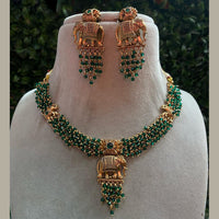 Amoliya Jewels Gold Plated Pota Stone And Pearls Necklace Set