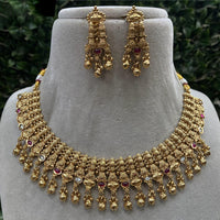 Amoliya Jewels Gold Plated Pota Stone And Pearls Necklace Set