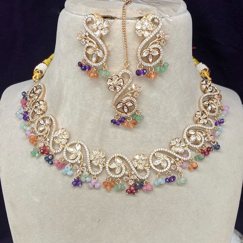 Amoliya Jewels Gold Plated Polki Kundan Stone And Pearls Necklace Set