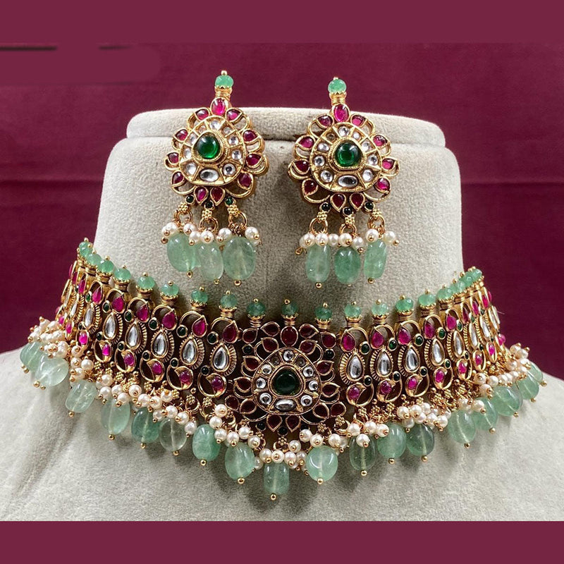 Amoliya Jewels Gold Plated Kundan Stone And Pearls Choker Necklace Set