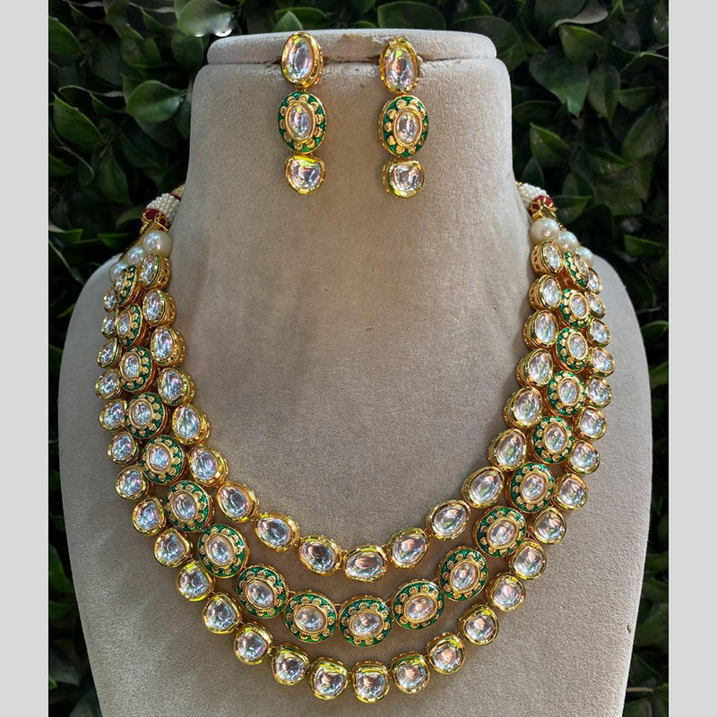 Amoliya Jewels Gold Plated Polki Kundan Stone And Meenakari Multi Layer Necklace Set