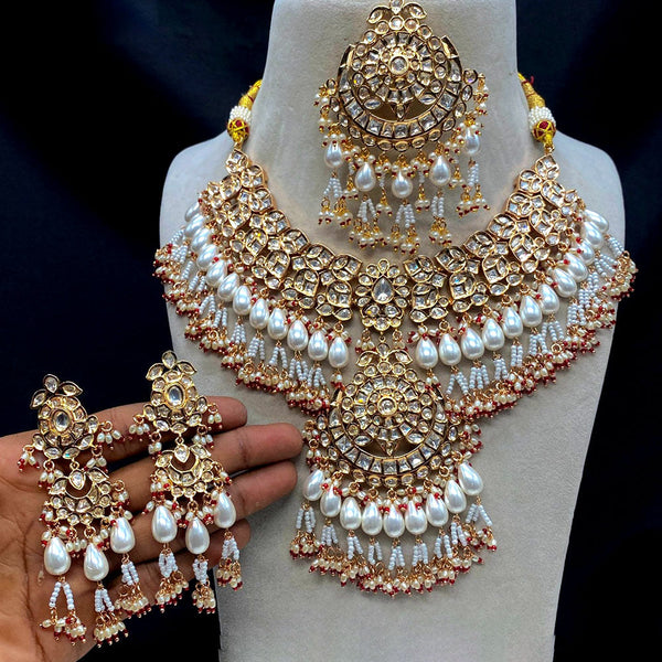 Amoliya Jewels Gold Plated Polki Kundan Stone And Beads Necklace Set