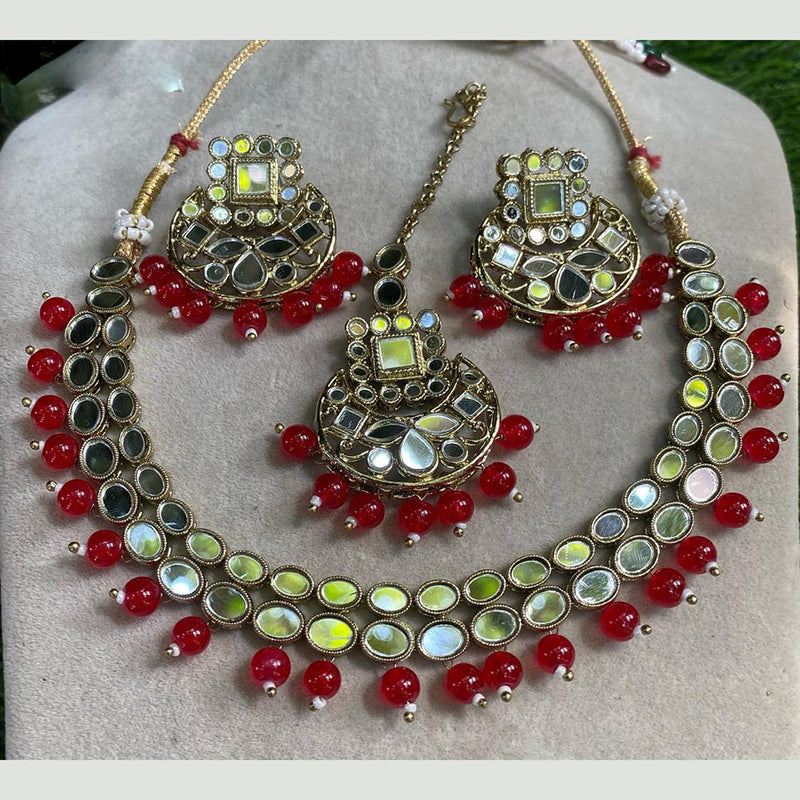 Amoliya Jewels Gold Plated Mirror And Beads Necklace Set