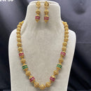 Amoliya Jewels Gold Plated Pota Stone And Pearls Long Necklace Set