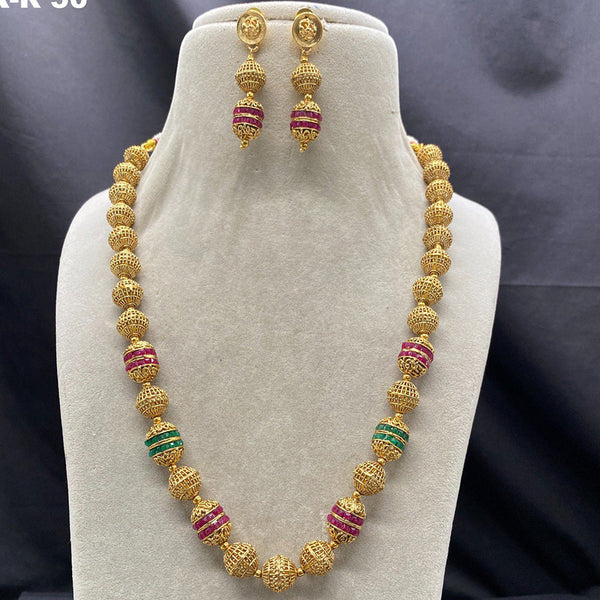 Amoliya Jewels Gold Plated Pota Stone And Pearls Long Necklace Set