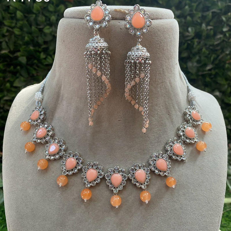 Amoliya Jewels Silver Plated Crystal Stone And Pearls Necklace Set