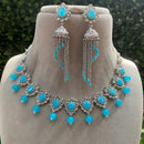 Amoliya Jewels Silver Plated Crystal Stone And Pearls Necklace Set