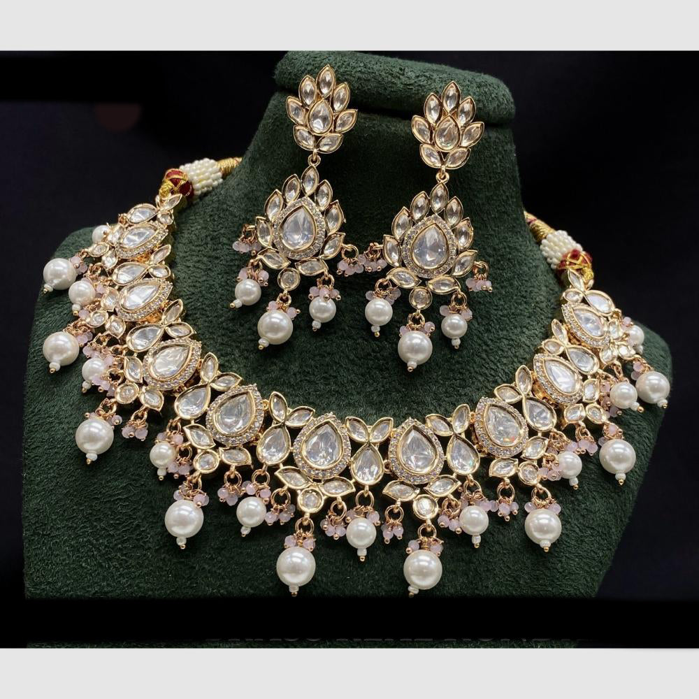 Amoliya Jewels Gold Plated Polki Kundan Stone And Beads Necklace Set