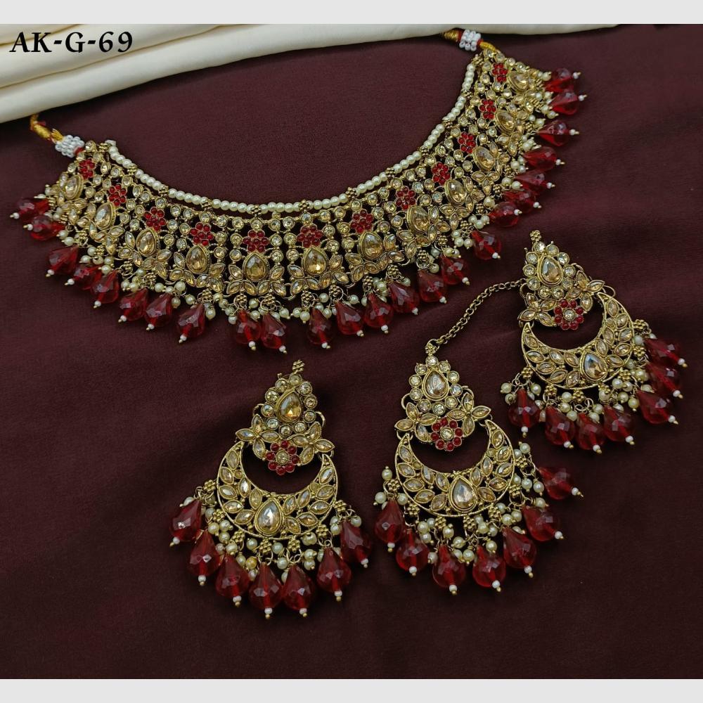 Amoliya Jewels Gold Plated Crystal Stone And Pearls Necklace Set
