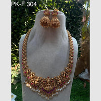 Amoliya Jewels Gold Plated Pota Stone And Pearls Temple Necklace Set