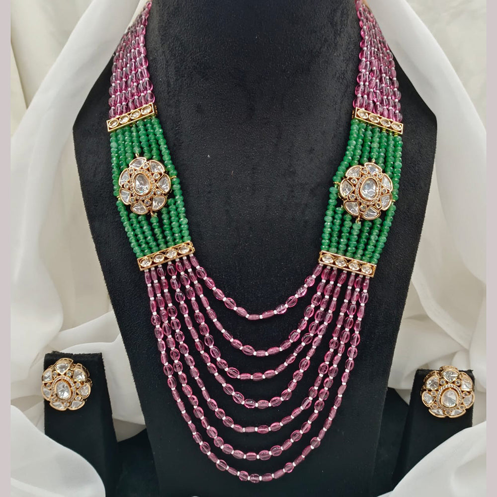 Amoliya Jewels Gold Plated Polki Kundan Stone And Pearls Long Necklace Set