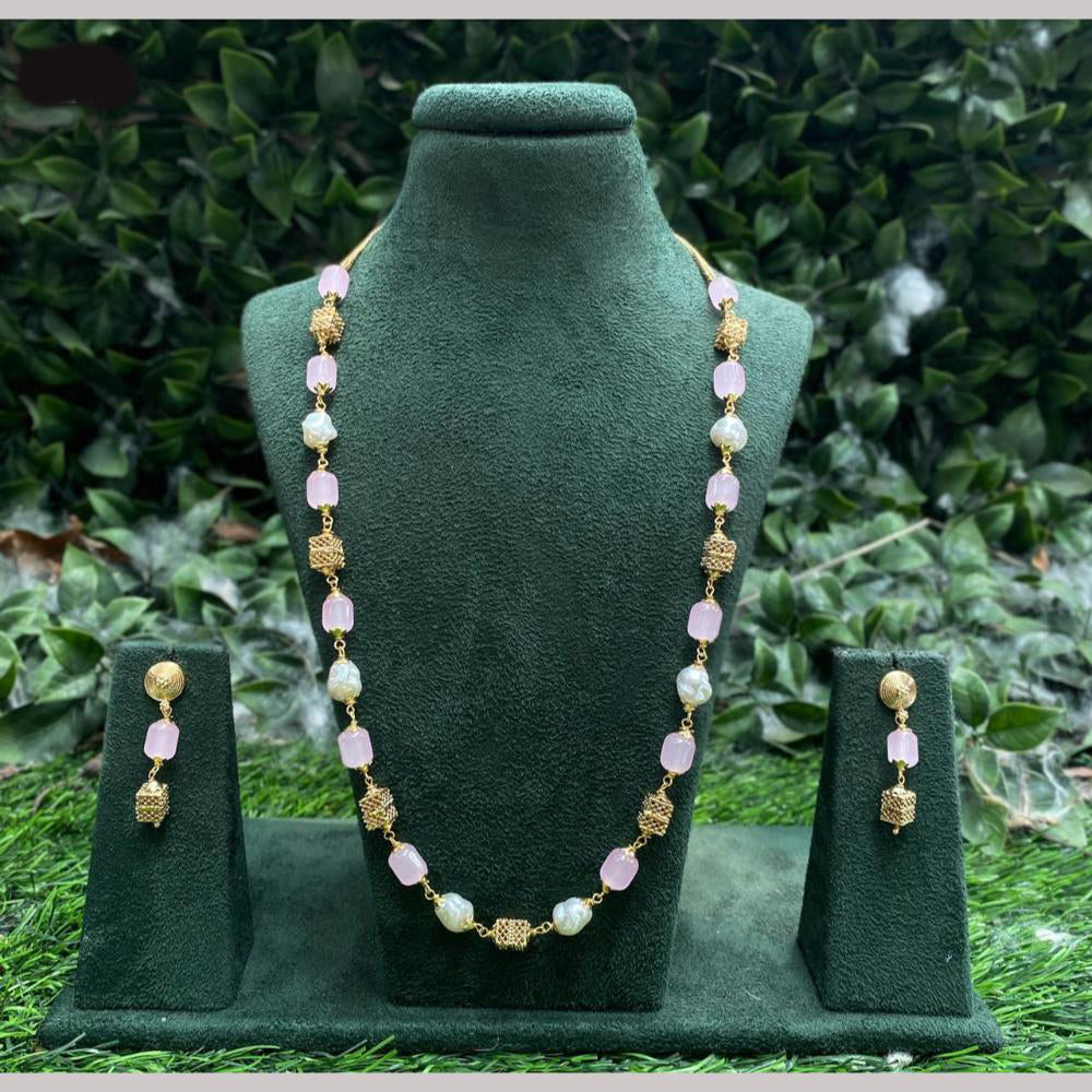 Amoliya Jewels Gold Plated Mother Of Pearls And Beads Necklace Set