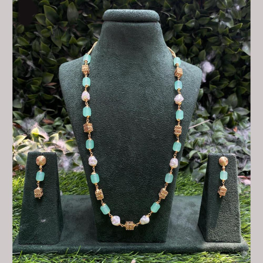 Amoliya Jewels Gold Plated Mother Of Pearls And Beads Necklace Set