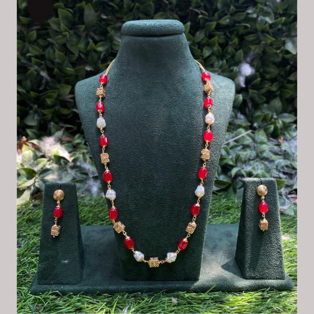 Amoliya Jewels Gold Plated Mother Of Pearls And Beads Necklace Set
