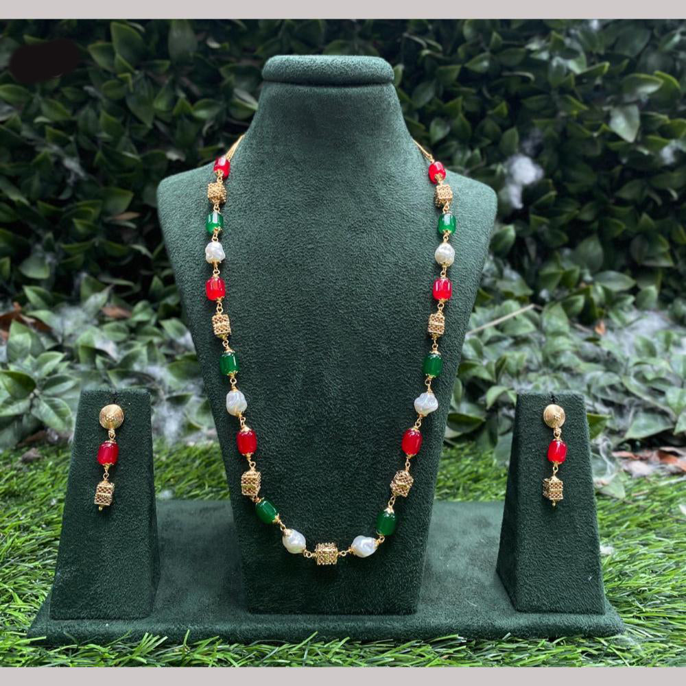 Amoliya Jewels Gold Plated Mother Of Pearls And Beads Necklace Set