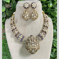 Amoliya Jewels Gold Plated Polki Kundan  Necklace Set