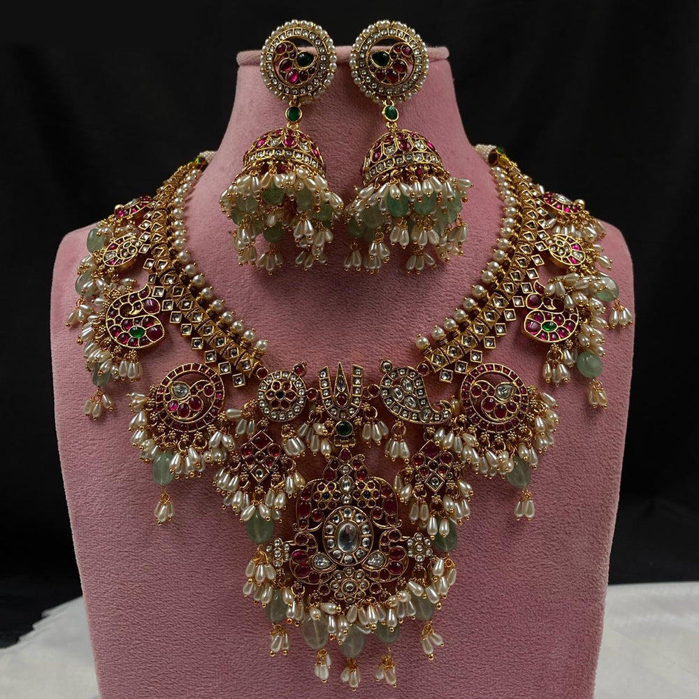 Amoliya Jewels Gold Plated Elegant Pota Stone And Beads Necklace Set