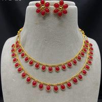 Amoliya Jewels Gold Plated Pota Stone Double Layer Necklace Set