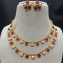 Amoliya Jewels Gold Plated Pota Stone Double Layer Necklace Set