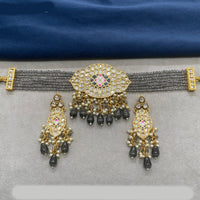 Amoliya Jewels Gold Plated Polki Kundan And Beads Meenakari Choker Necklace Set