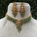 Amoliya Jewels Gold Plated Antique Pota Stone and Pearl Temple Style Necklace Set