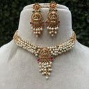 Amoliya Jewels Gold Plated Antique Pota Stone and Pearl Temple Style Necklace Set