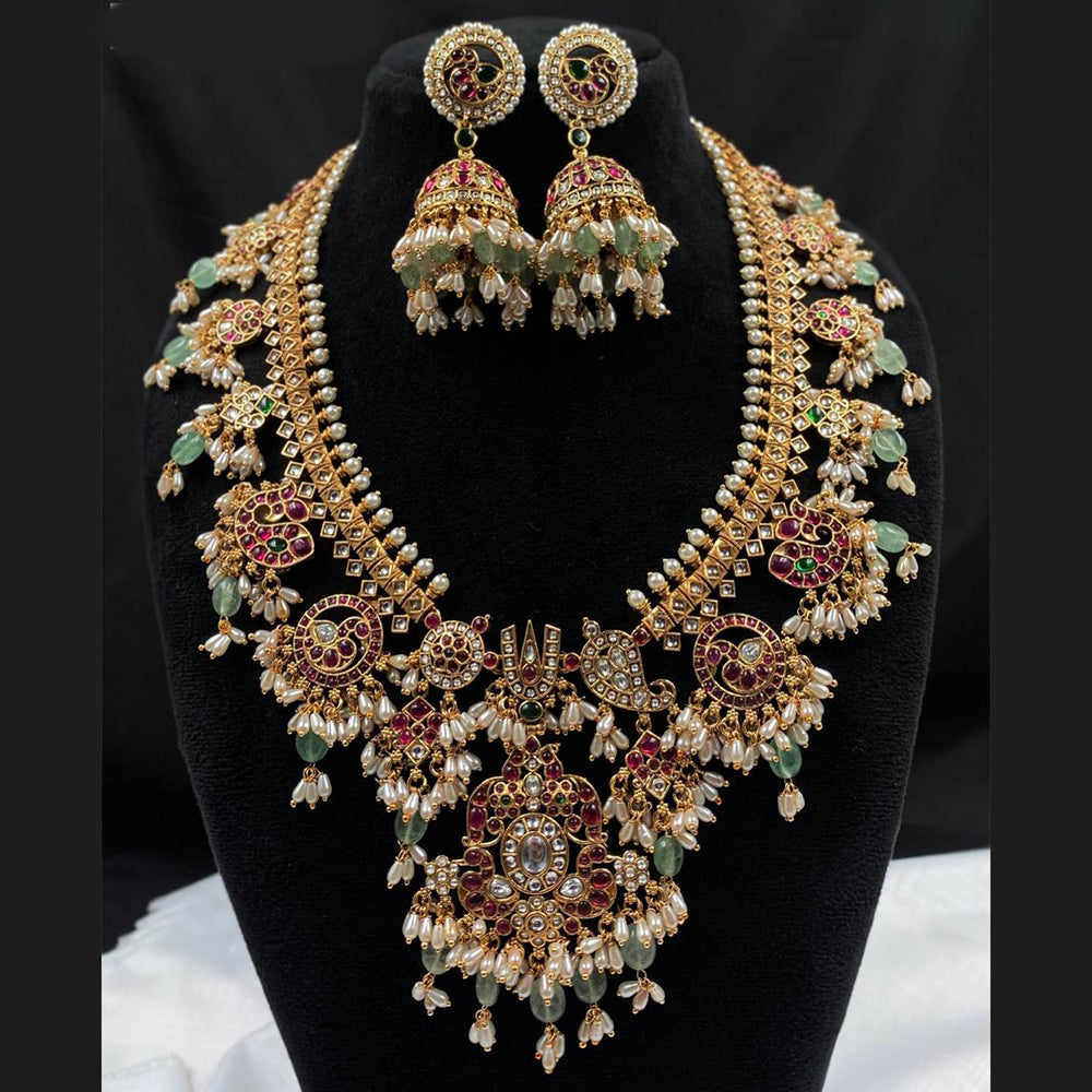 Amoliya Jewels Traditional Gold-Plated Pota Stone And Beads Necklace Set
