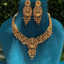 Amoliya Jewels Traditional Gold-Plated Pota And Pearl Temple Necklace Set