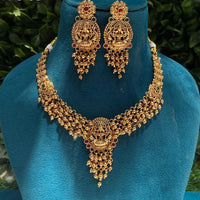 Amoliya Jewels Traditional Gold-Plated Pota And Pearl Temple Necklace Set
