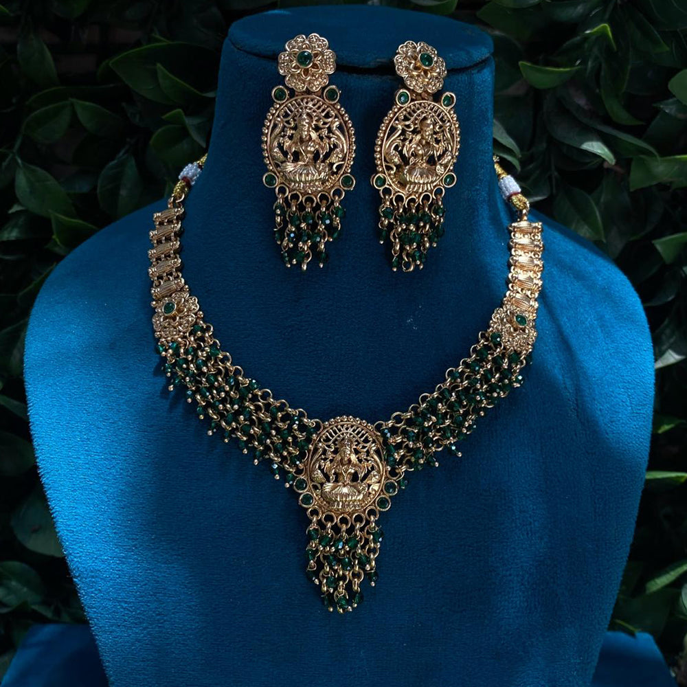 Amoliya Jewels Traditional Gold-Plated Pota And Pearl Temple Necklace Set