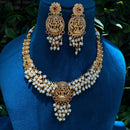 Amoliya Jewels Traditional Gold-Plated Pota And Pearl Temple Necklace Set