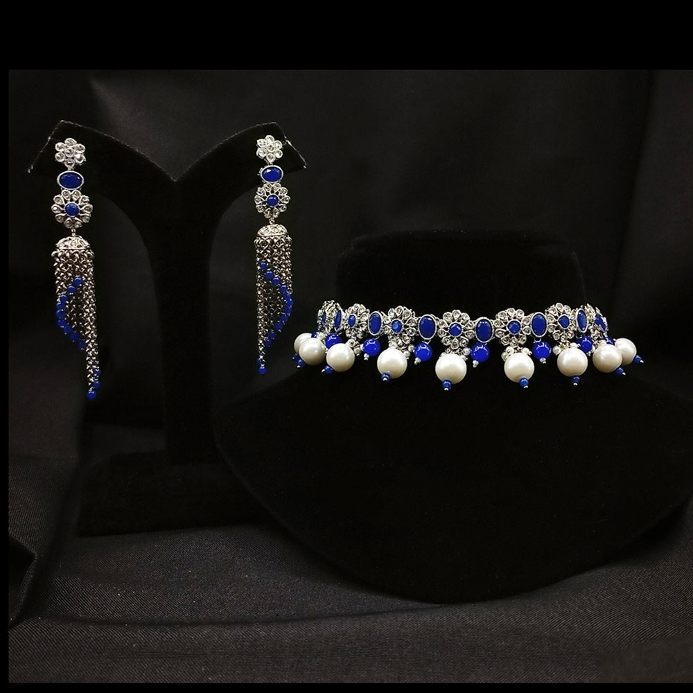 Amoliya Jewels Silver-Plated Crystal And Pearl A Touch of Elegance for Every Occasion Choker Necklace Set